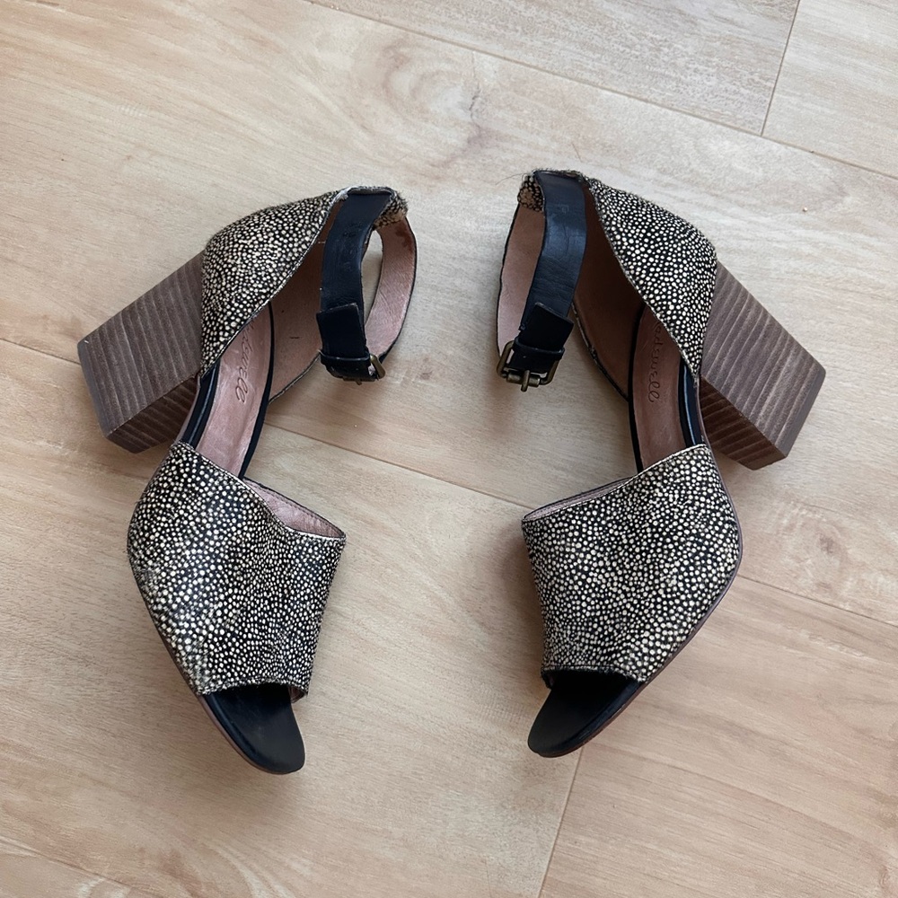 Madewell Black and Cream Open-Toe Block Heel Sandals 7.5